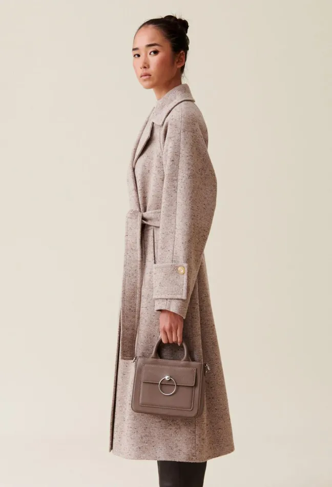 Claudie Pierlot Anouck Grained Leather Chain Bag Taupe Women Crossbody Bags