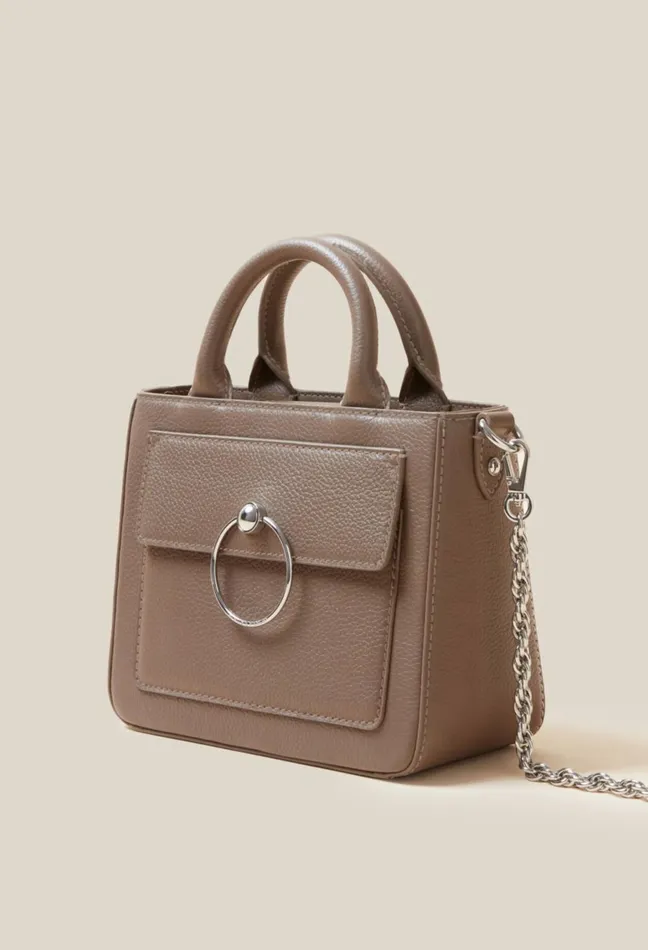Claudie Pierlot Anouck Grained Leather Chain Bag Taupe Women Crossbody Bags Claudie Pierlot Anouck Grained Leather Chain Bag Taupe Women Crossbody Bags