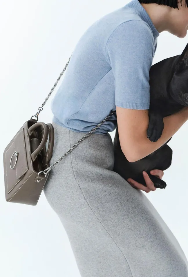 Claudie Pierlot Anouck Grained Leather Chain Bag Taupe Women Crossbody Bags Claudie Pierlot Anouck Grained Leather Chain Bag Taupe Women Crossbody Bags