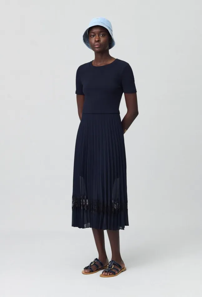 Claudie Pierlot Black And Navy BiMaterial Dress Dualcolor Women Dresses
