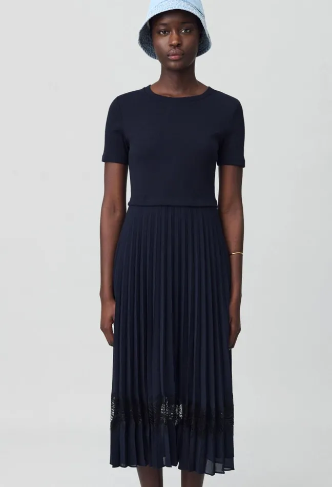 Claudie Pierlot Black And Navy BiMaterial Dress Dualcolor Women Dresses Claudie Pierlot Black And Navy BiMaterial Dress Dualcolor Women Dresses