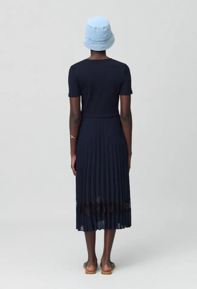 Claudie Pierlot Black And Navy BiMaterial Dress Dualcolor Women Dresses Claudie Pierlot Black And Navy BiMaterial Dress Dualcolor Women Dresses