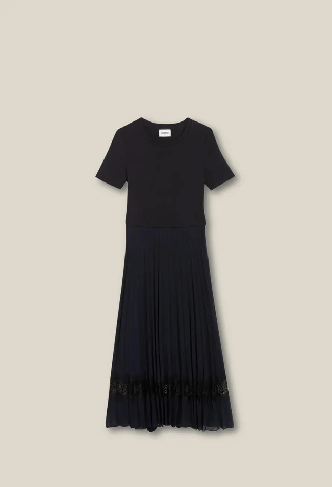Claudie Pierlot Black And Navy BiMaterial Dress Dualcolor Women Dresses Claudie Pierlot Black And Navy BiMaterial Dress Dualcolor Women Dresses