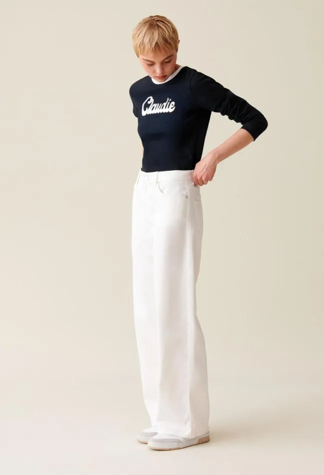 Claudie Pierlot Black Cotton LongSleeve TShirt Navy Women Tops And Shirts