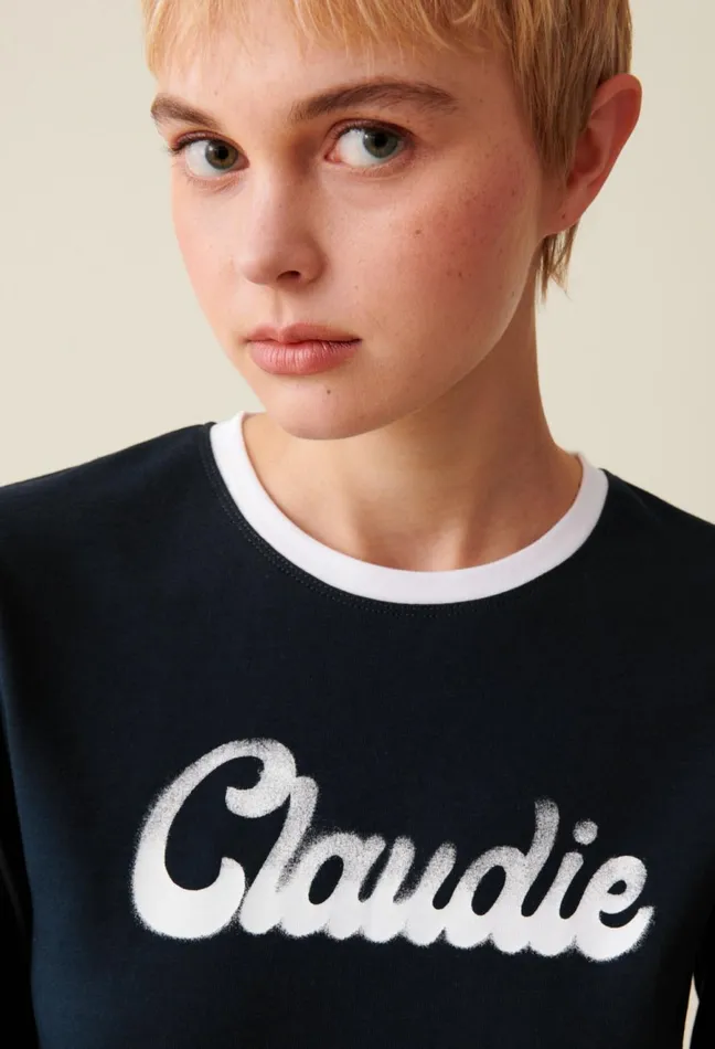 Claudie Pierlot Black Cotton LongSleeve TShirt Navy Women Tops And Shirts Claudie Pierlot Black Cotton LongSleeve TShirt Navy Women Tops And Shirts