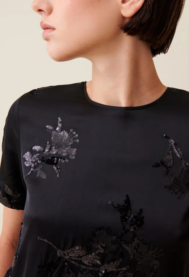 Claudie Pierlot Black Top With Embroidered Sequins Women Tops And Shirts Claudie Pierlot Black Top With Embroidered Sequins Women Tops And Shirts