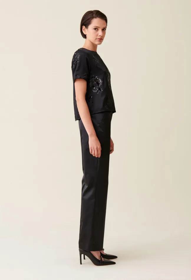 Claudie Pierlot Black Top With Embroidered Sequins Women Tops And Shirts Claudie Pierlot Black Top With Embroidered Sequins Women Tops And Shirts