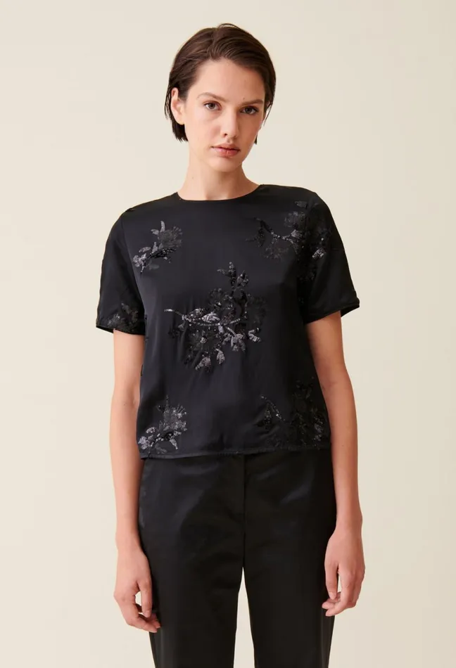 Claudie Pierlot Black Top With Embroidered Sequins Women Tops And Shirts Claudie Pierlot Black Top With Embroidered Sequins Women Tops And Shirts