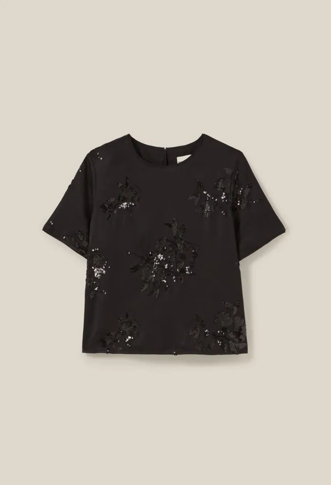Claudie Pierlot Black Top With Embroidered Sequins Women Tops And Shirts Claudie Pierlot Black Top With Embroidered Sequins Women Tops And Shirts
