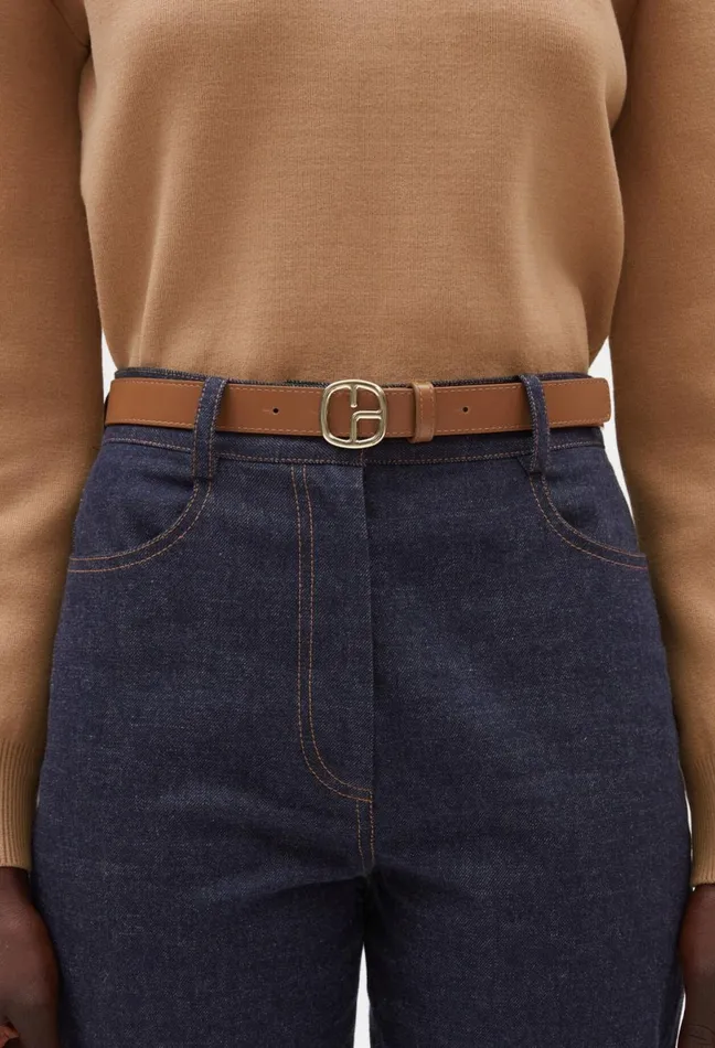 Claudie Pierlot Brown Leather Monogram Belt Caramel Women Belts
