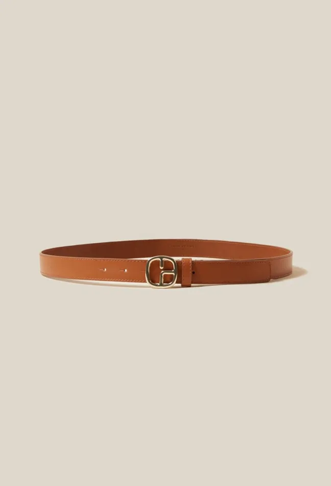 Claudie Pierlot Brown Leather Monogram Belt Caramel Women Belts Claudie Pierlot Brown Leather Monogram Belt Caramel Women Belts