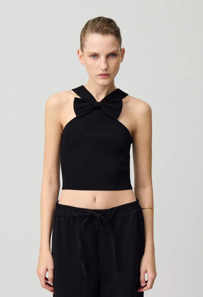 Claudie Pierlot Fine Knit Bow Top Black Women Tops And Shirts Claudie Pierlot Fine Knit Bow Top Black Women Tops And Shirts
