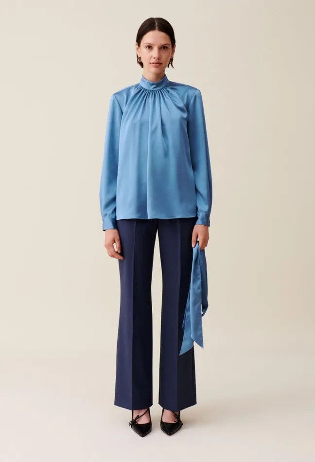 Claudie Pierlot Flowy Blouse Lavallire Neckline Storm Women Tops And Shirts