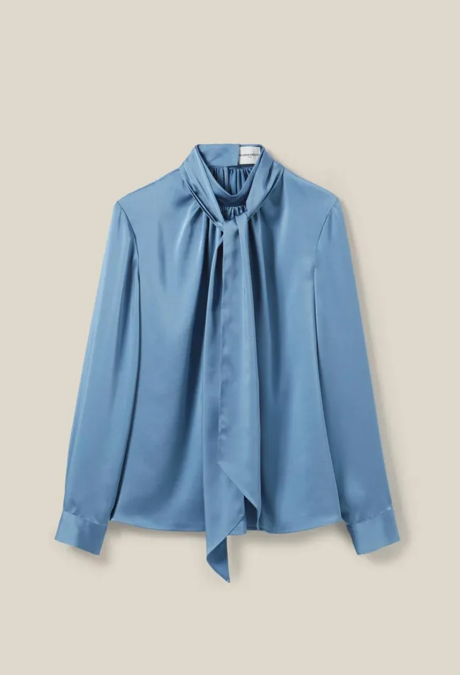 Claudie Pierlot Flowy Blouse Lavallire Neckline Storm Women Tops And Shirts Claudie Pierlot Flowy Blouse Lavallire Neckline Storm Women Tops And Shirts