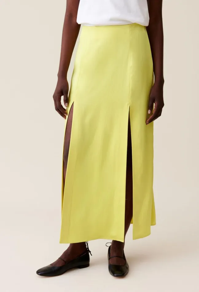Claudie Pierlot Flowy Pleated Maxi Skirt Yellow Women Skirts And Shorts