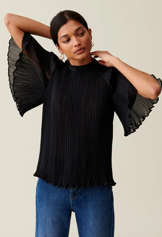 Claudie Pierlot Flowy Pleated Top Black Women Tops And Shirts