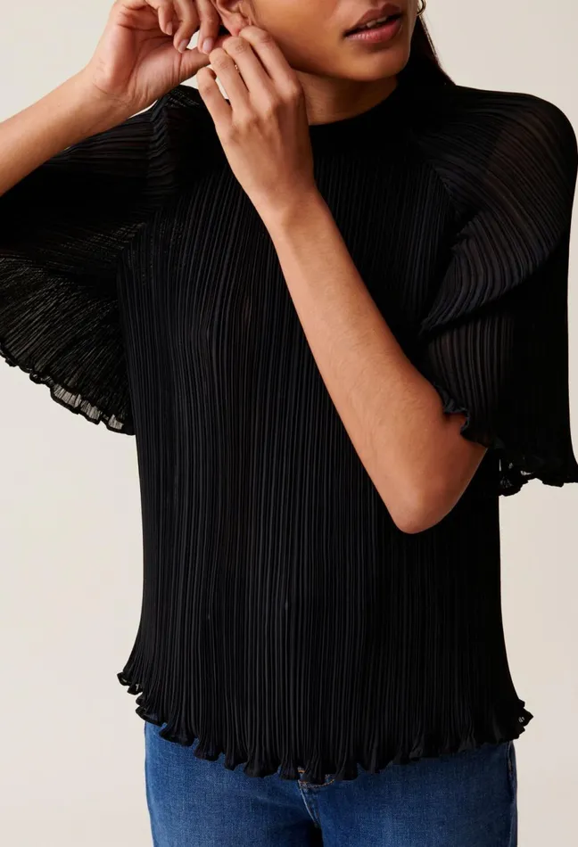 Claudie Pierlot Flowy Pleated Top Black Women Tops And Shirts