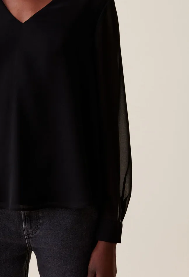Claudie Pierlot Flowy VNeck Blouse Black Women Tops And Shirts