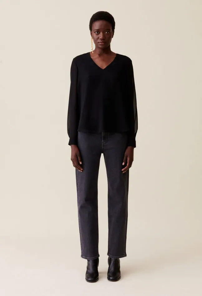Claudie Pierlot Flowy VNeck Blouse Black Women Tops And Shirts Claudie Pierlot Flowy VNeck Blouse Black Women Tops And Shirts
