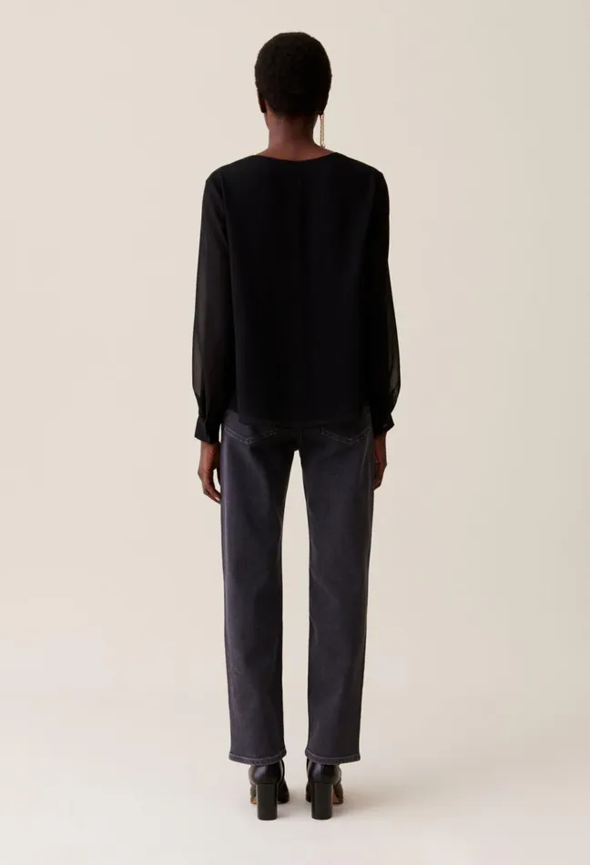 Claudie Pierlot Flowy VNeck Blouse Black Women Tops And Shirts Claudie Pierlot Flowy VNeck Blouse Black Women Tops And Shirts