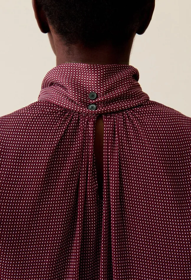 Claudie Pierlot Fluid Check TieNeck Blouse Pink Women Tops And Shirts Claudie Pierlot Fluid Check TieNeck Blouse Pink Women Tops And Shirts