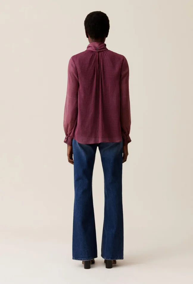 Claudie Pierlot Fluid Check TieNeck Blouse Pink Women Tops And Shirts Claudie Pierlot Fluid Check TieNeck Blouse Pink Women Tops And Shirts