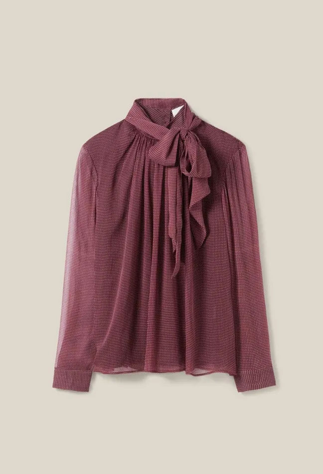 Claudie Pierlot Fluid Check TieNeck Blouse Pink Women Tops And Shirts Claudie Pierlot Fluid Check TieNeck Blouse Pink Women Tops And Shirts