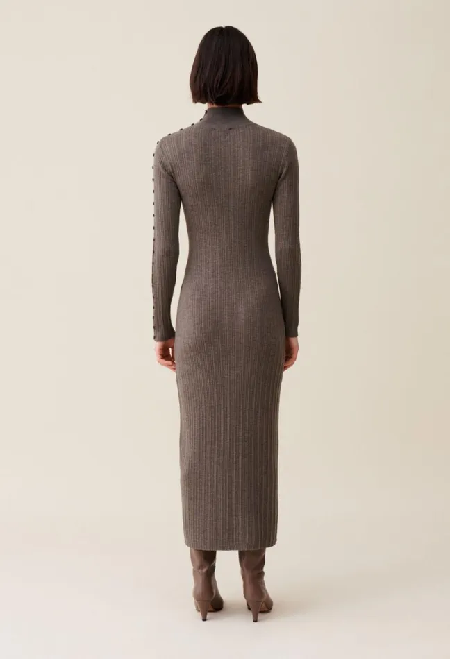 Claudie Pierlot High Neck Knit Dress Taupe Women Dresses Claudie Pierlot High Neck Knit Dress Taupe Women Dresses