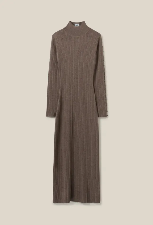 Claudie Pierlot High Neck Knit Dress Taupe Women Dresses Claudie Pierlot High Neck Knit Dress Taupe Women Dresses