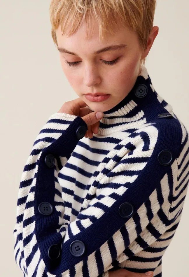 Claudie Pierlot HighNeck Knitted Sailor Dress Dualcolor Women Dresses