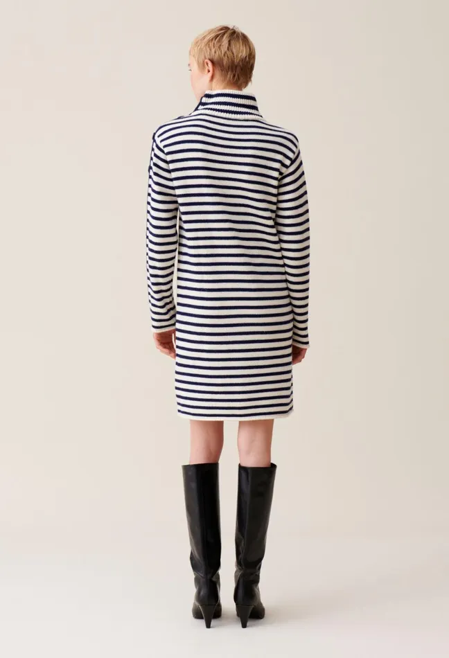 Claudie Pierlot HighNeck Knitted Sailor Dress Dualcolor Women Dresses Claudie Pierlot HighNeck Knitted Sailor Dress Dualcolor Women Dresses