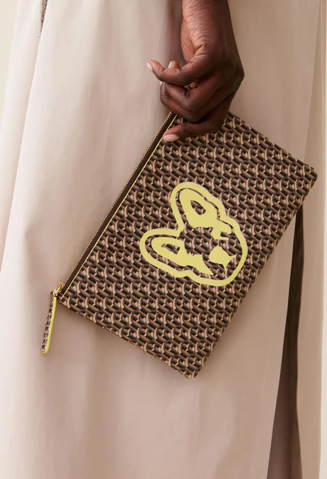 Claudie Pierlot Jean Toto Cp Monogram Clutch Camel Women Small Leather Goods