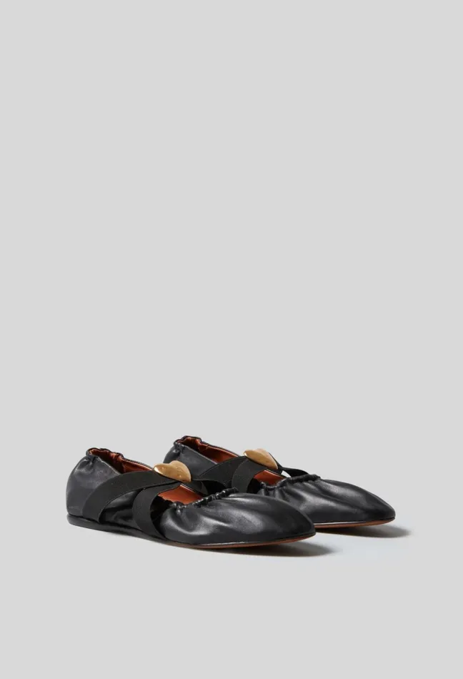 Claudie Pierlot Leather Ballet Flats With Heart Black Women Ballerinas