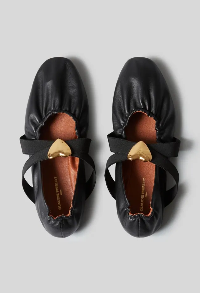 Claudie Pierlot Leather Ballet Flats With Heart Black Women Ballerinas Claudie Pierlot Leather Ballet Flats With Heart Black Women Ballerinas