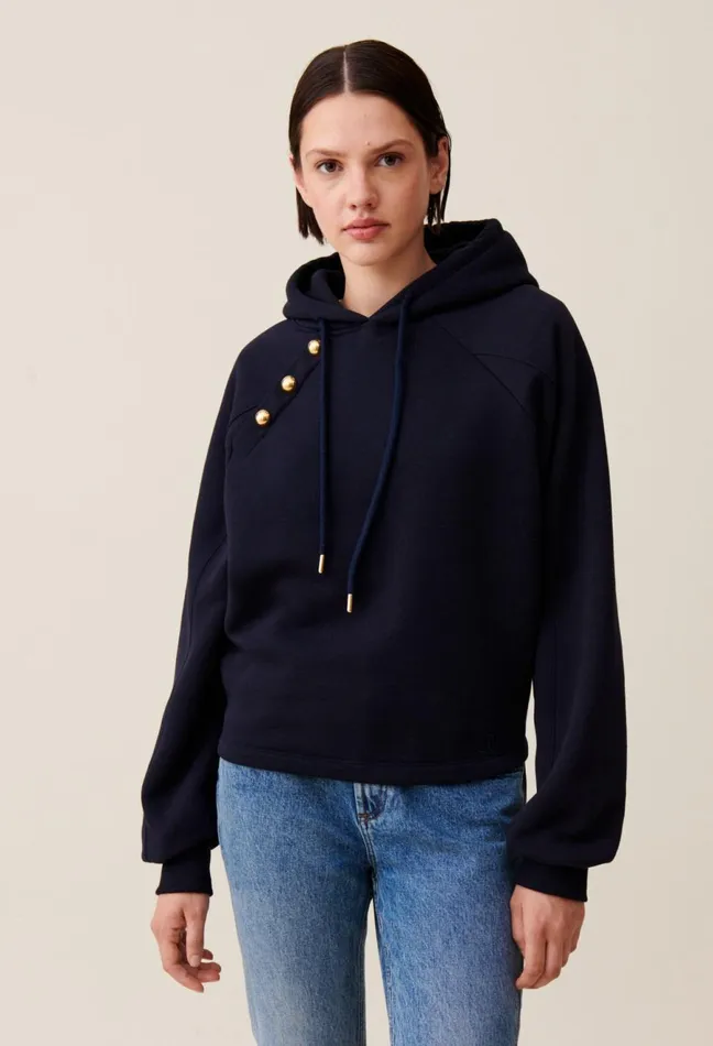 Claudie Pierlot Navy Hooded Sweatshirt Women Sweatshirts Claudie Pierlot Navy Hooded Sweatshirt Women Sweatshirts