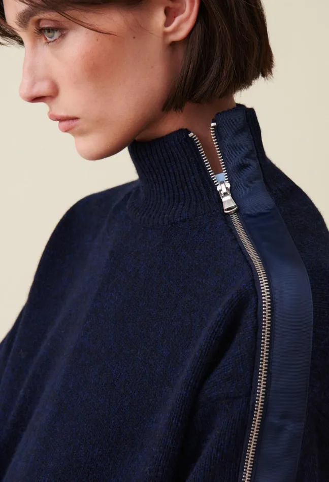 Claudie Pierlot Navy ZipUp Turtleneck Jumper China Blue Women Knitwear And Cardigans