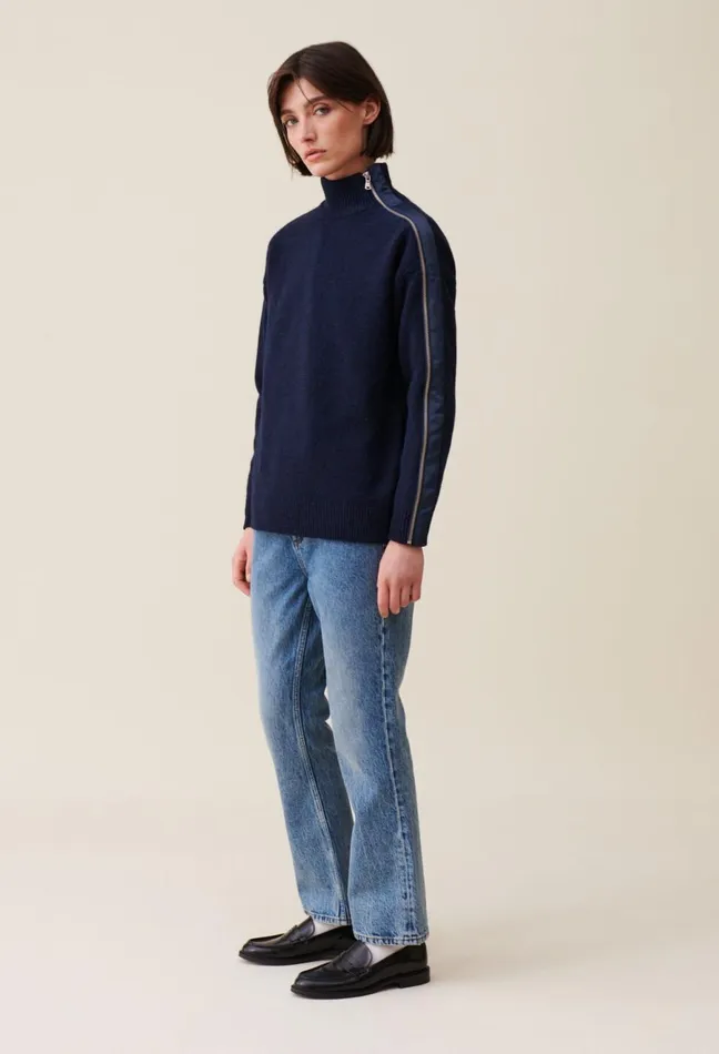 Claudie Pierlot Navy ZipUp Turtleneck Jumper China Blue Women Knitwear And Cardigans Claudie Pierlot Navy ZipUp Turtleneck Jumper China Blue Women Knitwear And Cardigans