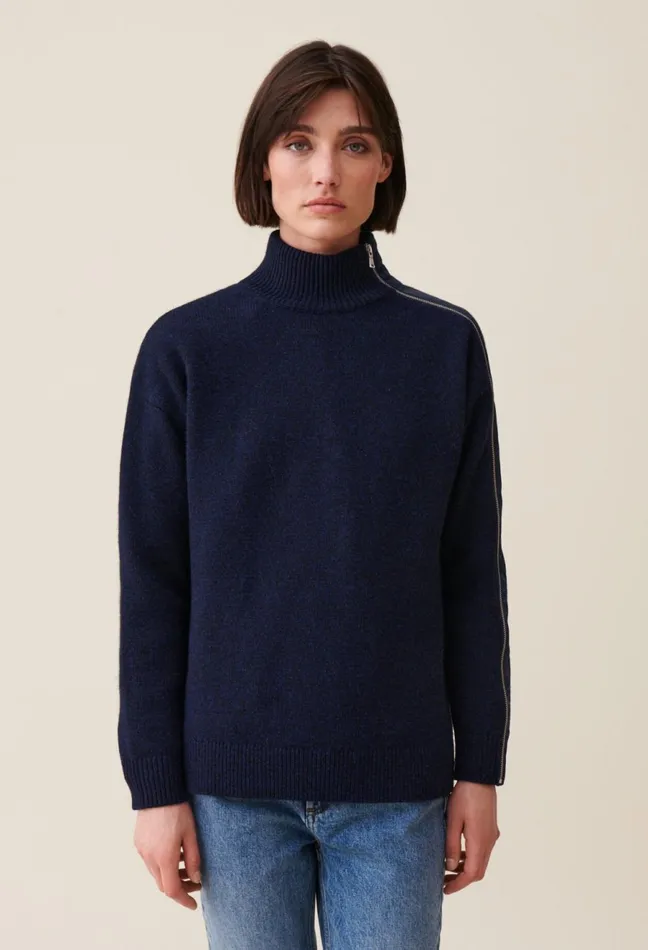 Claudie Pierlot Navy ZipUp Turtleneck Jumper China Blue Women Knitwear And Cardigans Claudie Pierlot Navy ZipUp Turtleneck Jumper China Blue Women Knitwear And Cardigans