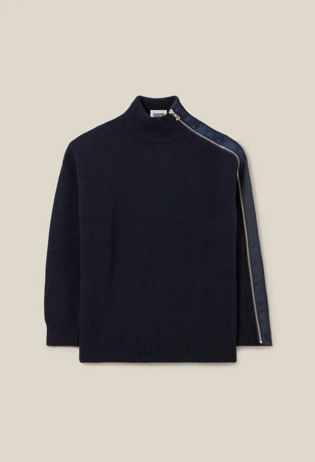Claudie Pierlot Navy ZipUp Turtleneck Jumper China Blue Women Knitwear And Cardigans Claudie Pierlot Navy ZipUp Turtleneck Jumper China Blue Women Knitwear And Cardigans