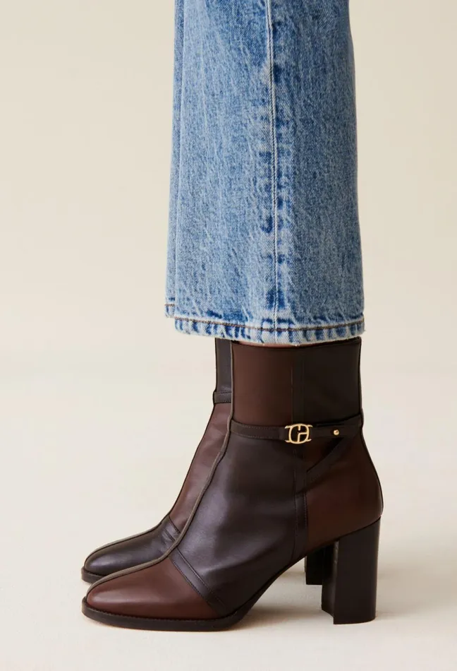 Claudie Pierlot Patchwork Patent Leather Boots Brown Women Ankle Boots