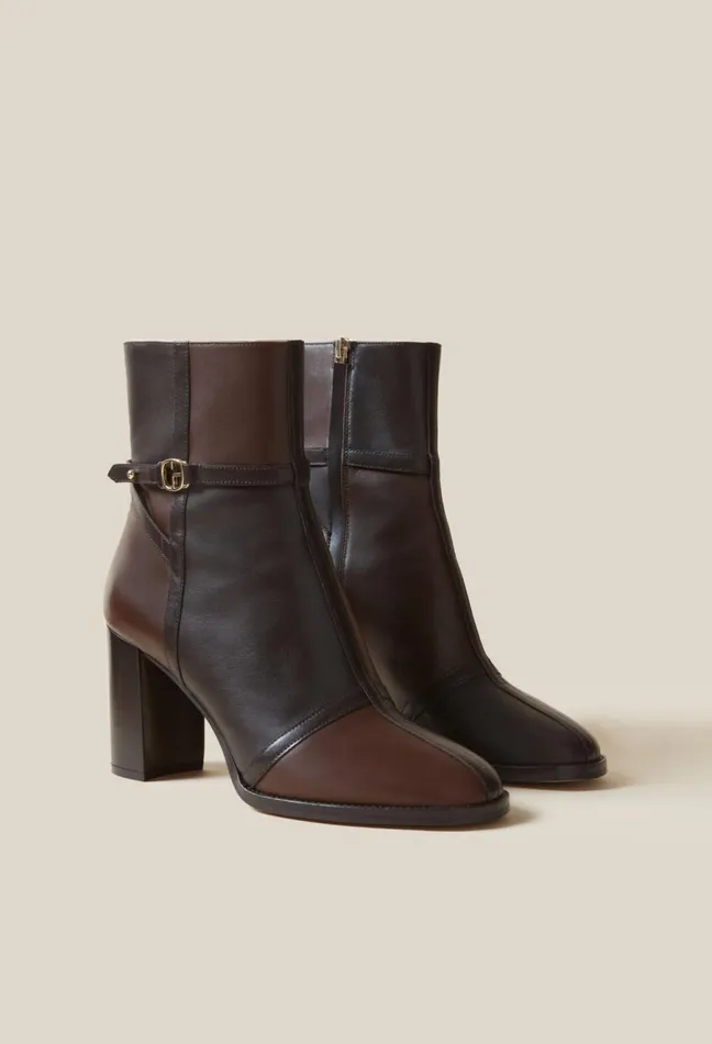 Claudie Pierlot Patchwork Patent Leather Boots Brown Women Ankle Boots Claudie Pierlot Patchwork Patent Leather Boots Brown Women Ankle Boots
