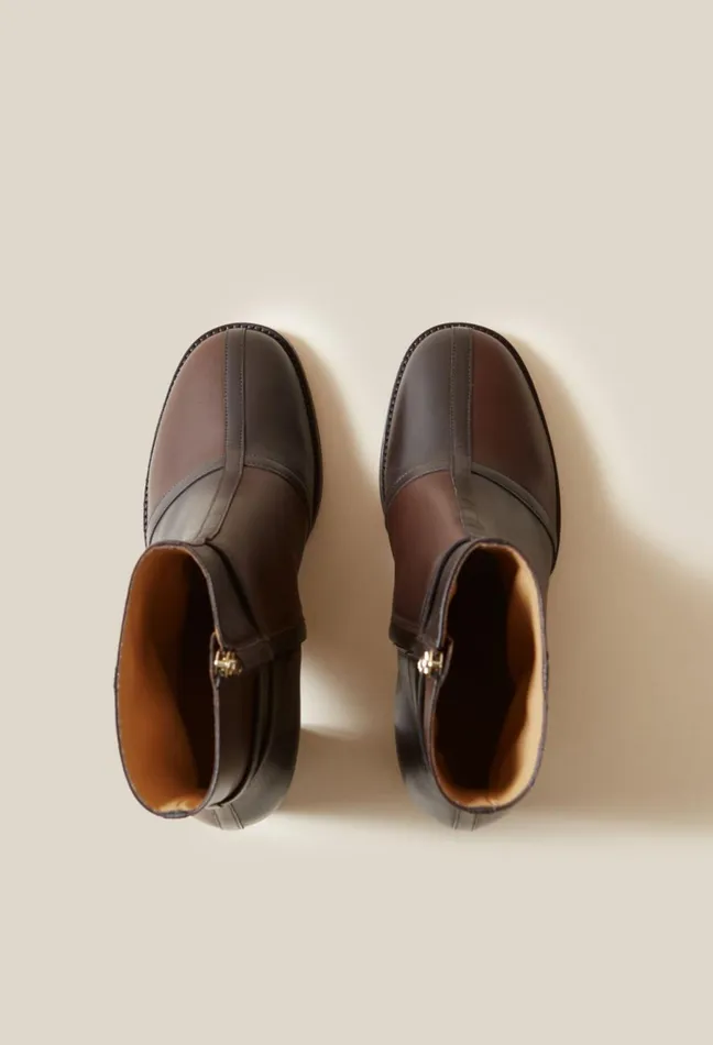 Claudie Pierlot Patchwork Patent Leather Boots Brown Women Ankle Boots Claudie Pierlot Patchwork Patent Leather Boots Brown Women Ankle Boots