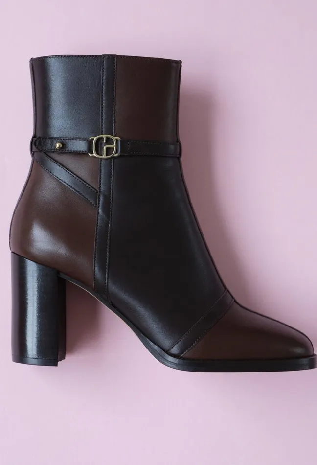 Claudie Pierlot Patchwork Patent Leather Boots Brown Women Ankle Boots Claudie Pierlot Patchwork Patent Leather Boots Brown Women Ankle Boots