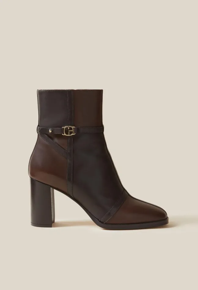 Claudie Pierlot Patchwork Patent Leather Boots Brown Women Ankle Boots Claudie Pierlot Patchwork Patent Leather Boots Brown Women Ankle Boots