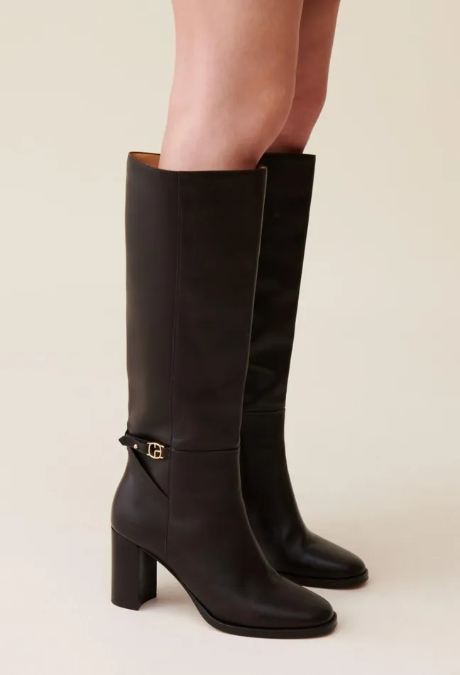 Claudie Pierlot Patent Leather Cp Logo Boots Brown Women Ankle Boots