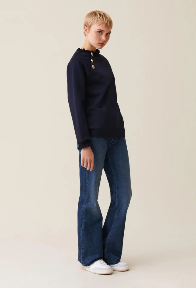 Claudie Pierlot Short Sweatshirt Navy Women Knitwear And Cardigans Claudie Pierlot Short Sweatshirt Navy Women Knitwear And Cardigans