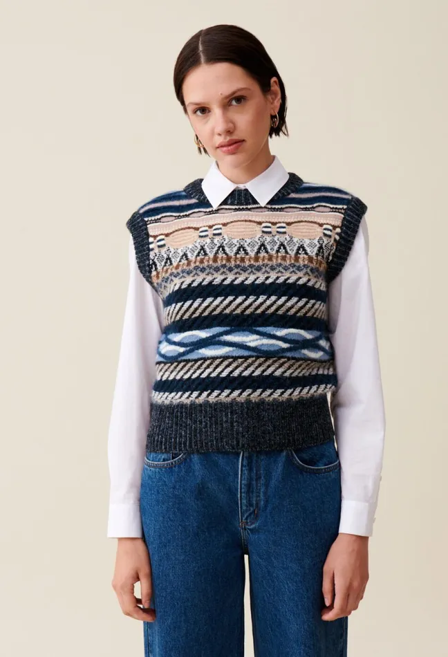 Claudie Pierlot Sleeveless Patterned Striped Jumper Multicolored Women Knitwear And Cardigans Claudie Pierlot Sleeveless Patterned Striped Jumper Multicolored Women Knitwear And Cardigans