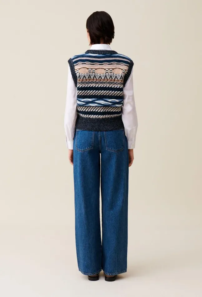 Claudie Pierlot Sleeveless Patterned Striped Jumper Multicolored Women Knitwear And Cardigans Claudie Pierlot Sleeveless Patterned Striped Jumper Multicolored Women Knitwear And Cardigans