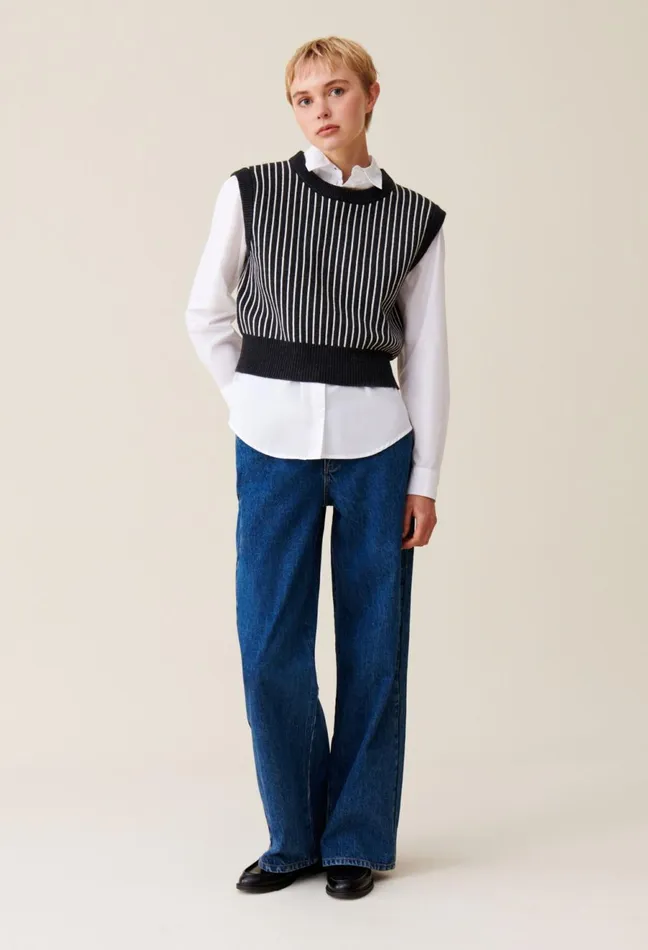 Claudie Pierlot Sleeveless Striped Knit Top Mottled Grey Women Knitwear And Cardigans