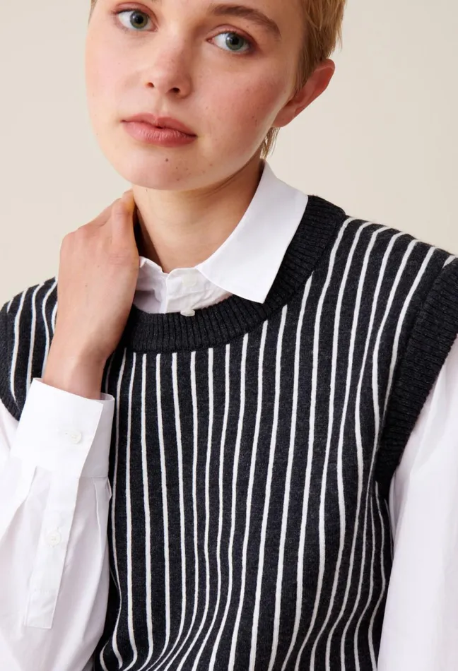 Claudie Pierlot Sleeveless Striped Knit Top Mottled Grey Women Knitwear And Cardigans Claudie Pierlot Sleeveless Striped Knit Top Mottled Grey Women Knitwear And Cardigans
